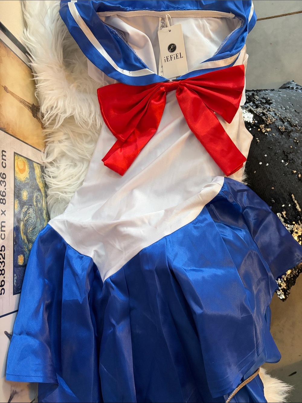 iEFiEL NWT Petite Sailor Moon Costume in Blue, White & Red Bow Cosplay